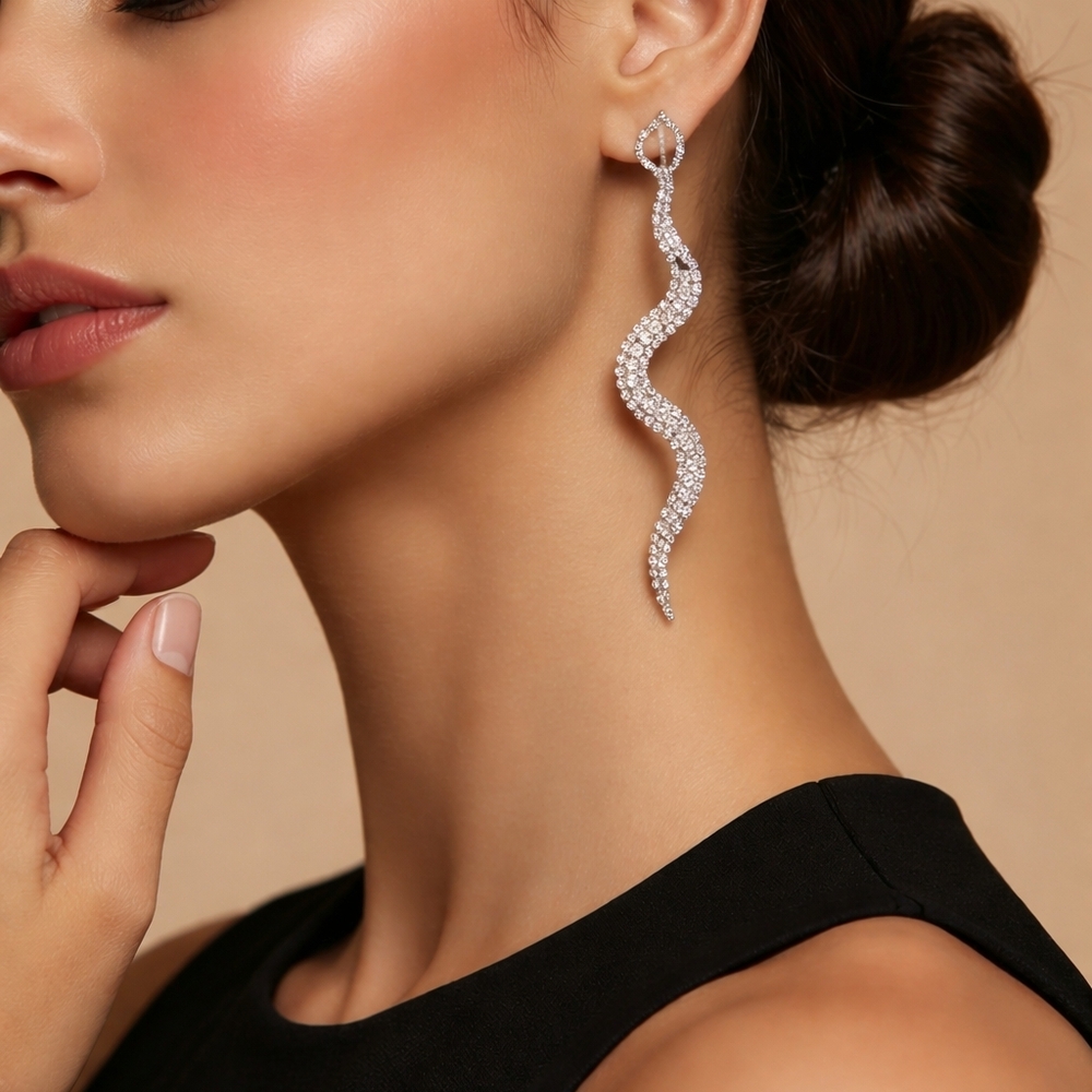 nOir Jewelry Silver Snake Earrings